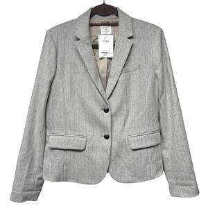 NWT Gap Academy Blazer Siz 10 Gray Herringbone Elbow Patches Academia Wool Blend